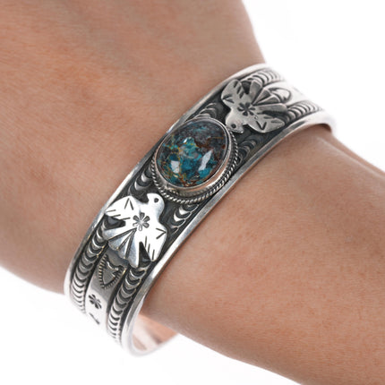 6.5" Virgil Begay Navajo sterling thunderbird cuff bracelet with turquoise