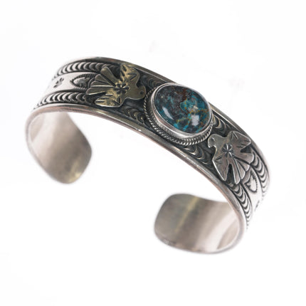 6.5" Virgil Begay Navajo sterling thunderbird cuff bracelet with turquoise