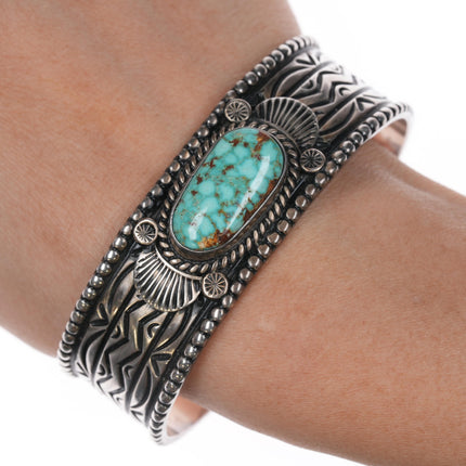 7" Charles Johnson Navajo sterling cuff bracelet with nice turquoise