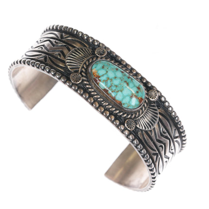 7" Charles Johnson Navajo sterling cuff bracelet with nice turquoise