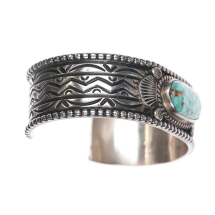 7" Charles Johnson Navajo sterling cuff bracelet with nice turquoise