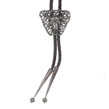 c1960 c-31 Sterling Bull skull brutalist bolo tie