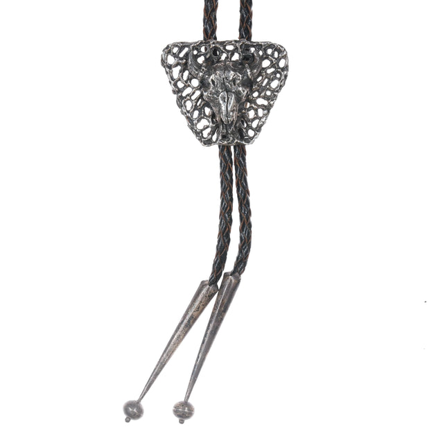 c1960 c-31 Sterling Bull skull brutalist bolo tie