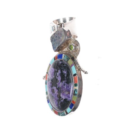 SW Large Southwestern sterling Multi-stone channel inlay pendant