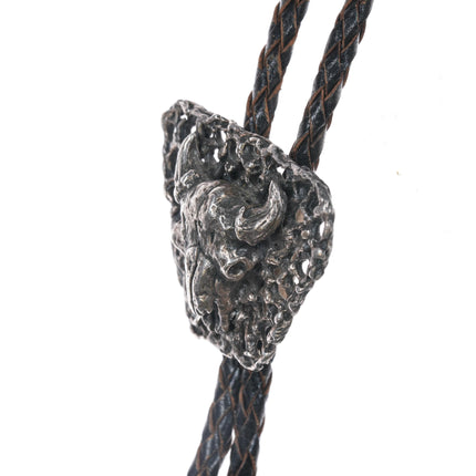 c1960 c-31 Sterling Bull skull brutalist bolo tie