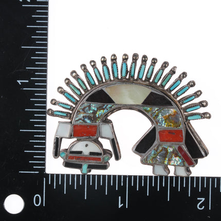 Vintage Zuni Channel inlay rainbow man petit point sterling pin