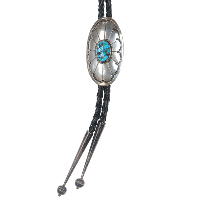 Vintage Coin silver Native American bolo tie with turquoise