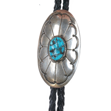 Vintage Coin silver Native American bolo tie with turquoise