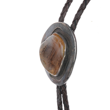 1970's  Freeform sterling moss agate bolo tie