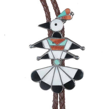 40's-50's Zuni silver channel inlay bird bolo tie with handmade tips