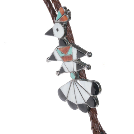 40's-50's Zuni silver channel inlay bird bolo tie with handmade tips