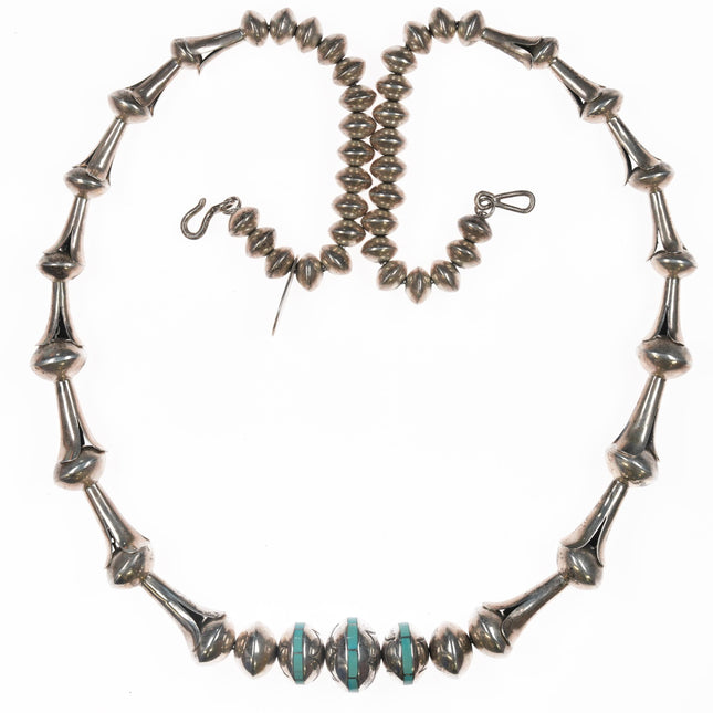 30" Orville Tsinnie 11mm-22mm Navajo pearl necklace with channel inlay turquoise.