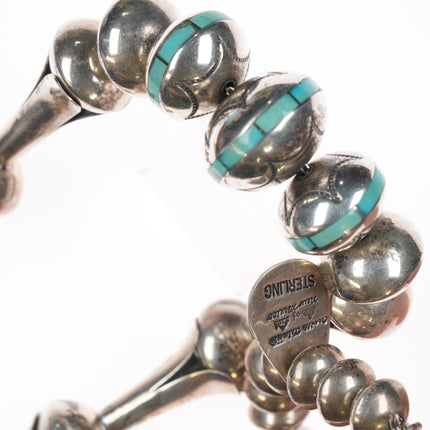 30" Orville Tsinnie 11mm-22mm Navajo pearl necklace with channel inlay turquoise.