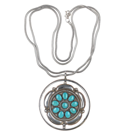 Fred & Elsie Lonconsello Reversible spinner pendant turquoise and coral sterling