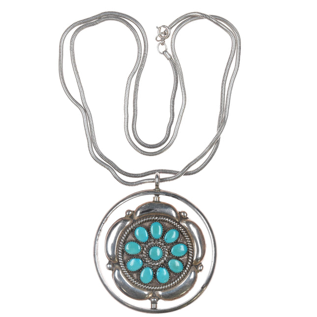 Fred & Elsie Lonconsello Reversible spinner pendant turquoise and coral sterling