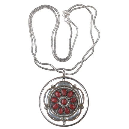 Fred & Elsie Lonconsello Reversible spinner pendant turquoise and coral sterling