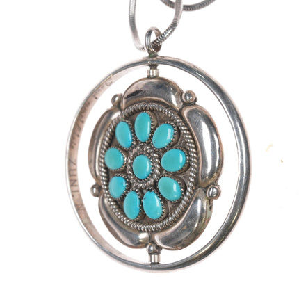 Fred & Elsie Lonconsello Reversible spinner pendant turquoise and coral sterling