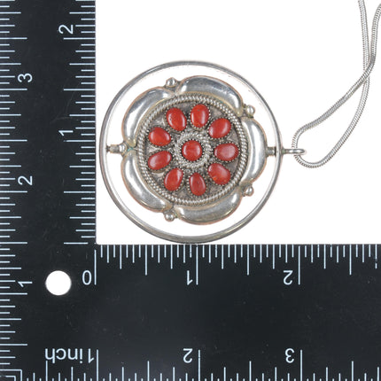 Fred & Elsie Lonconsello Reversible spinner pendant turquoise and coral sterling