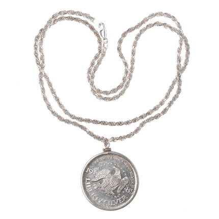 30" 3.5mm sterling rope chain with 1985 1oz 999 liberty coin