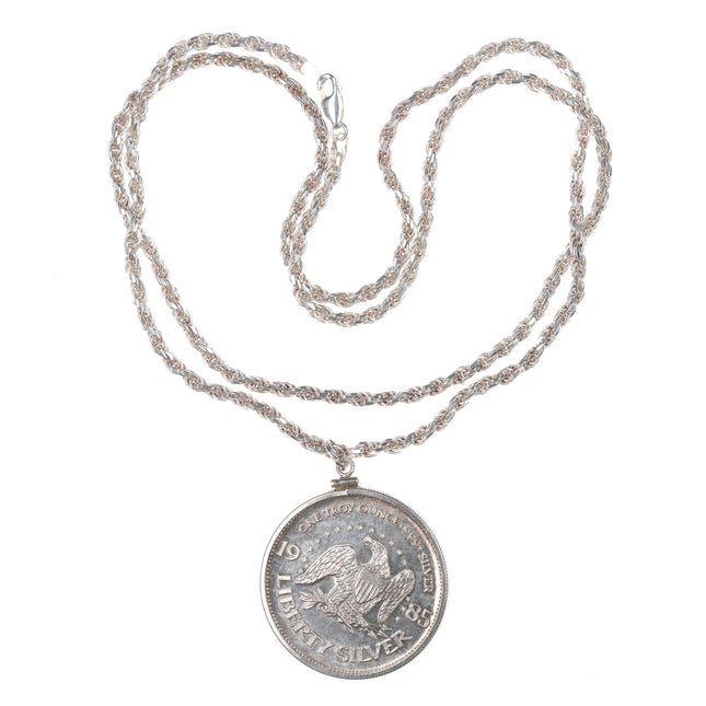 30" 3.5mm sterling rope chain with 1985 1oz 999 liberty coin