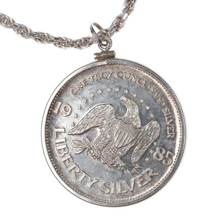 30" 3.5mm sterling rope chain with 1985 1oz 999 liberty coin