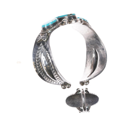 6.25" c1940's Navajo Repousse silver high grade turquoise rings/cuff bracelet