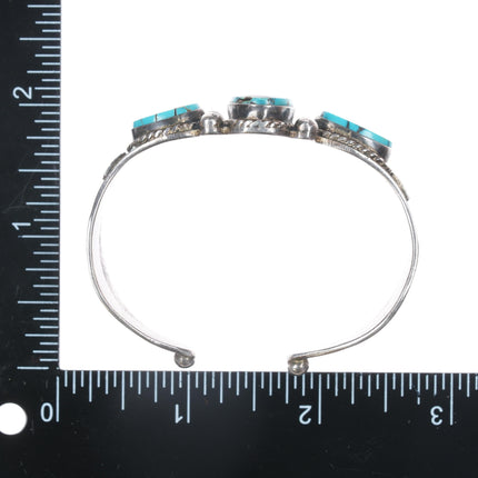 6.25" c1940's Navajo Repousse silver high grade turquoise rings/cuff bracelet