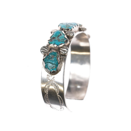 6 3/8" Vintage Zuni silver and turquoise row cuff bracelet