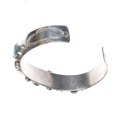 6 3/8" Vintage Zuni silver and turquoise row cuff bracelet