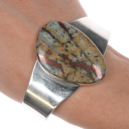 6 7/8" Retro Desert Rose Trading Sterling Jasper cuff bracelet