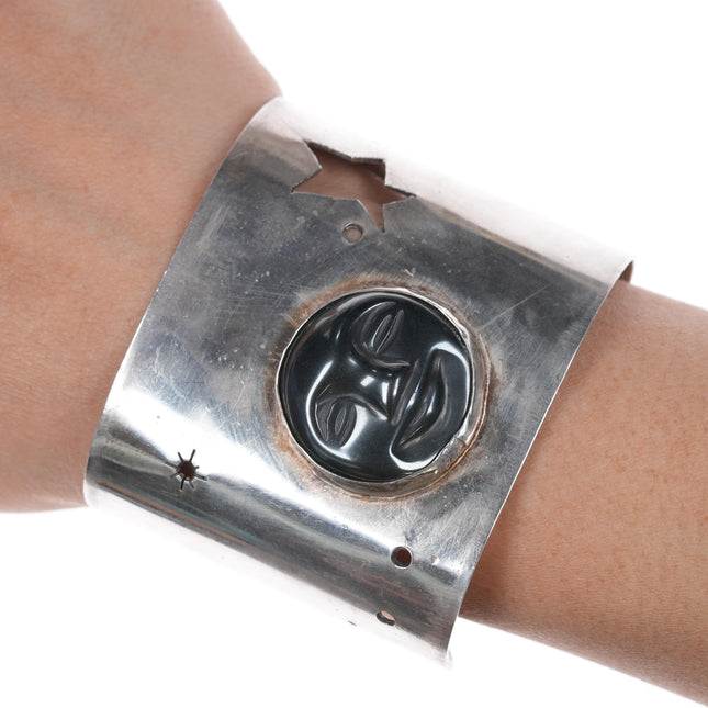 6" retro Artisan sterling moonface cuff bracelet