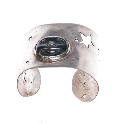 6" retro Artisan sterling moonface cuff bracelet