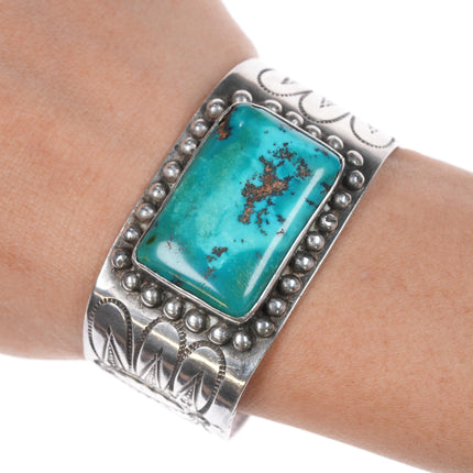 6" 30's-40's Native American silver cuff bracelet with large turquoise