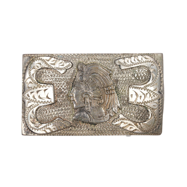 Vintage Mexican sterling Aztec warrior hand engraved belt buckle