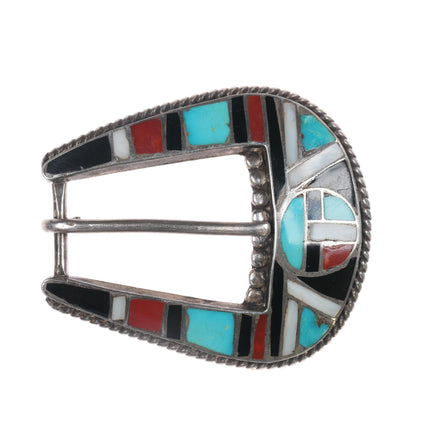 Old Zuni Native American silver channel inlay ranger belt buckle set