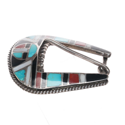 Old Zuni Native American silver channel inlay ranger belt buckle set