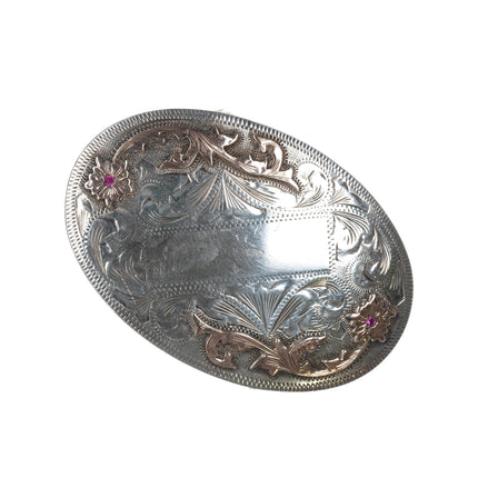 Vintage Vogt Sterling/10k with rubies hand engraved belt buckle