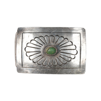 c1960's Navajo chiseled silver green turquoise belt buckle