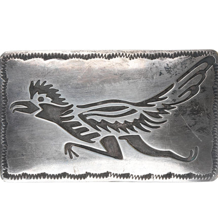 Vintage Navajo silver roadrunner belt buckle