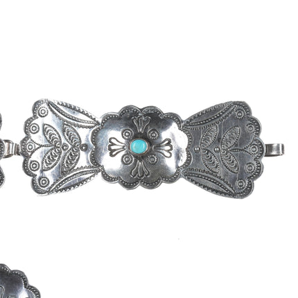 c1940's Signed Native American silver sleeping beauty turquoise concho belt