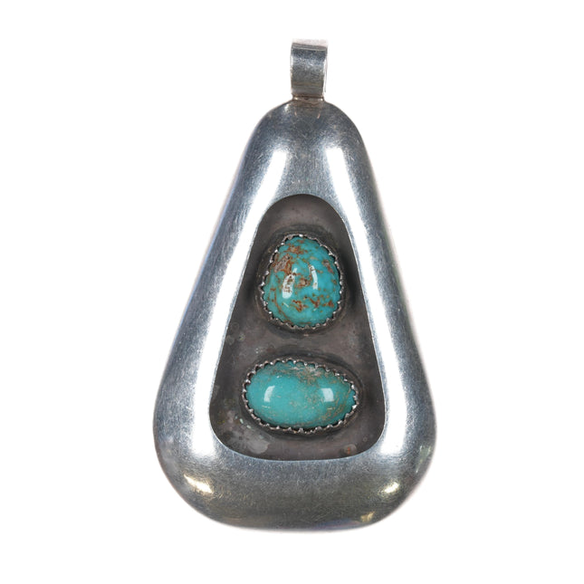 LGS Vintage Native American Modernist silver pendant with turquoise