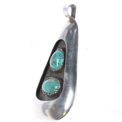 LGS Vintage Native American Modernist silver pendant with turquoise