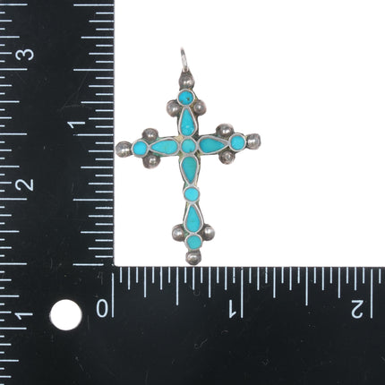 c1940's Frank Dishta Zuni silver Cross with flush inlay turquoise