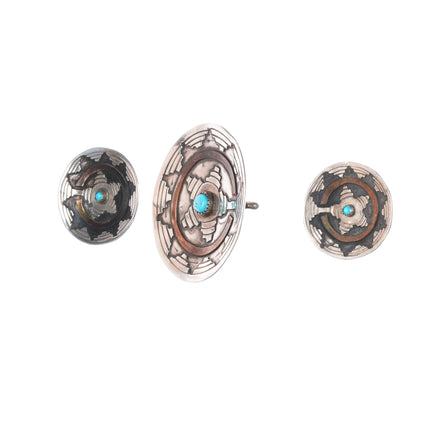 M Navajo Basket form sterling/copper pendant/pin earrings set