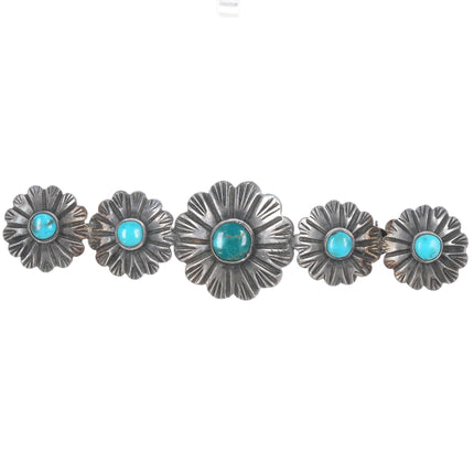 30's-40's Navajo silver hand chiseled flowers pin with turquoise