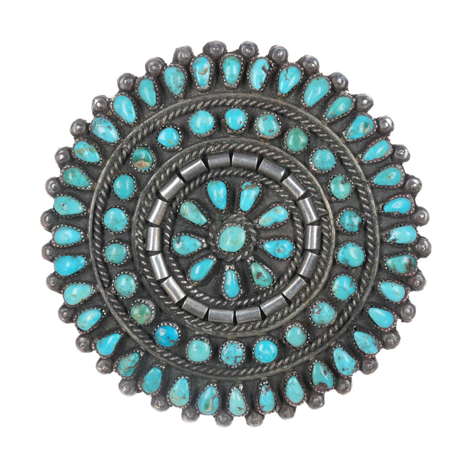 Large Vintage Zuni sterling Natural turquoise cluster pin