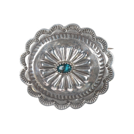 Vintage Marie Silver concho pin with turquoise