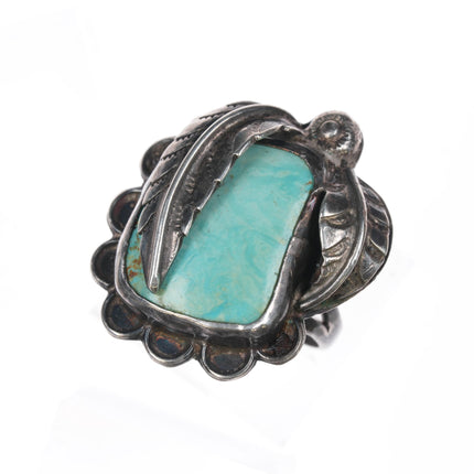 sz7.5 Large Vintage Native American silver and turquoise feather ring