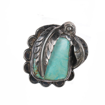 sz7.5 Large Vintage Native American silver and turquoise feather ring