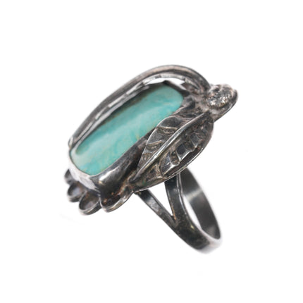 sz7.5 Large Vintage Native American silver and turquoise feather ring